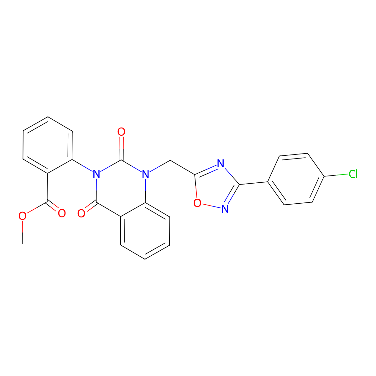 methyl 2-(1-((3-(4-chlorophenyl)-1,2,4-oxadiazol-5-yl)methyl)-2,4-dioxo-1,2-dihydroquinazolin-3(4H)-yl)benzoate molecular structure, CAS 1207051-33-9