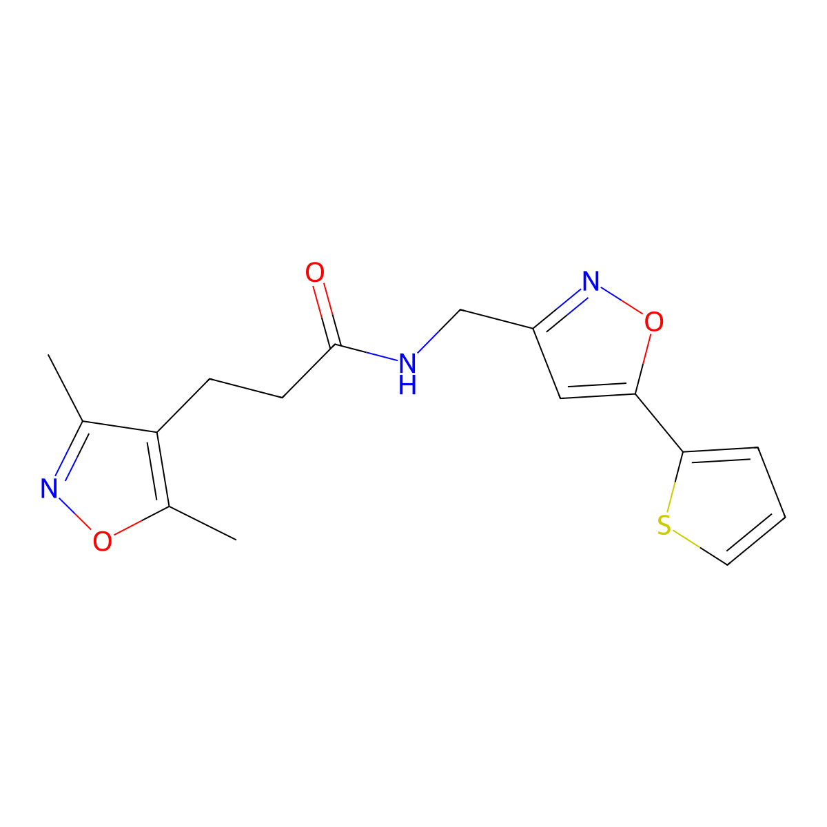 3-(3,5-dimethylisoxazol-4-yl)-N-((5-(thiophen-2-yl)isoxazol-3-yl)methyl)propanamide molecular structure, CAS 1207051-37-3
