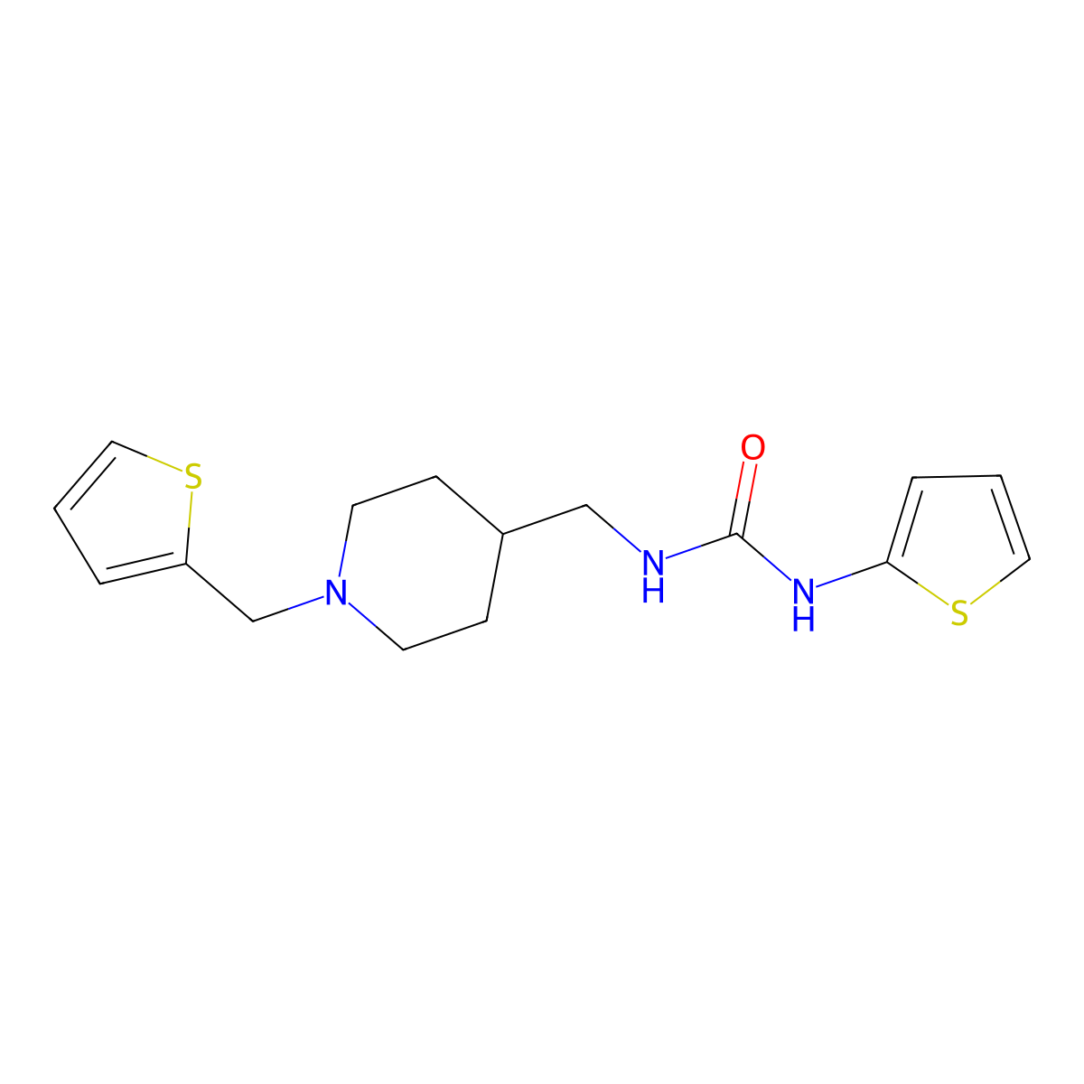 1-(Thiophen-2-yl)-3-((1-(thiophen-2-ylmethyl)piperidin-4-yl)methyl)urea molecular structure, CAS 1207051-56-6