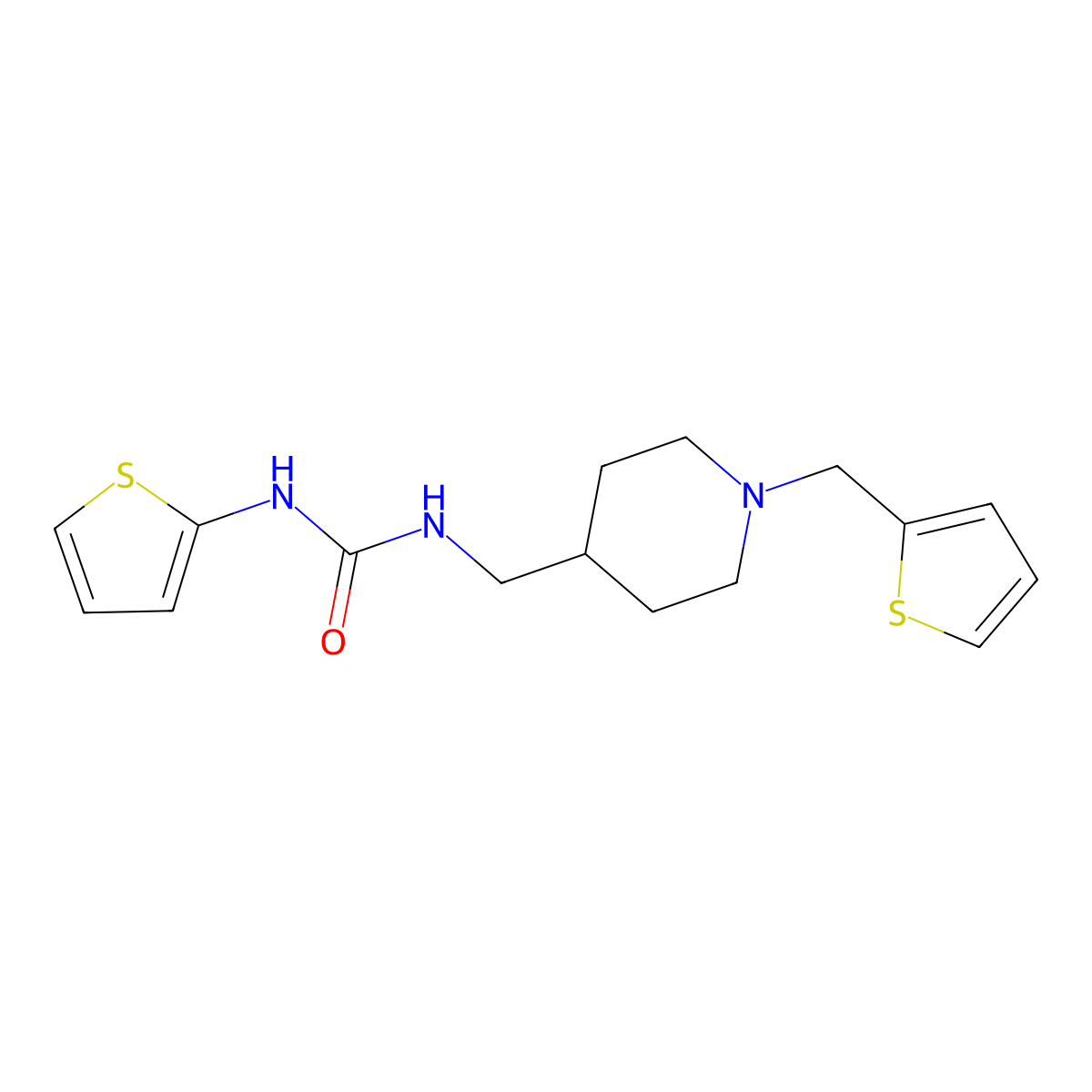 1-(Thiophen-2-yl)-3-((1-(thiophen-2-ylmethyl)piperidin-4-yl)methyl)urea molecular structure, CAS 1207051-56-6
