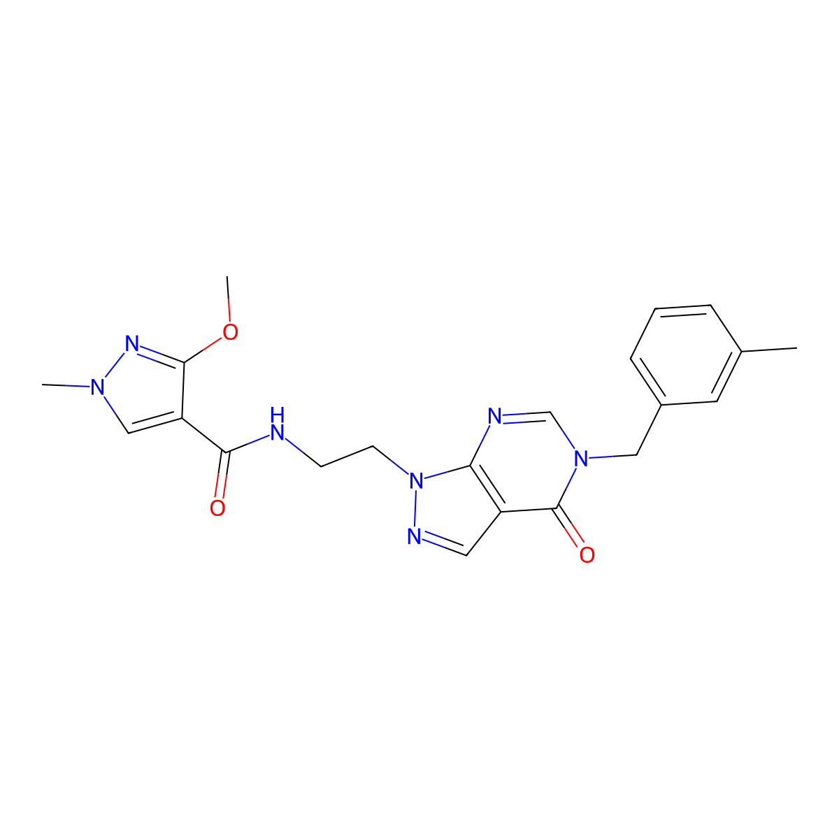 3-methoxy-1-methyl-N-(2-(5-(3-methylbenzyl)-4-oxo-4,5-dihydro-1H-pyrazolo[3,4-d]pyrimidin-1-yl)ethyl)-1H-pyrazole-4-carboxamide molecular structure, CAS 1207051-58-8