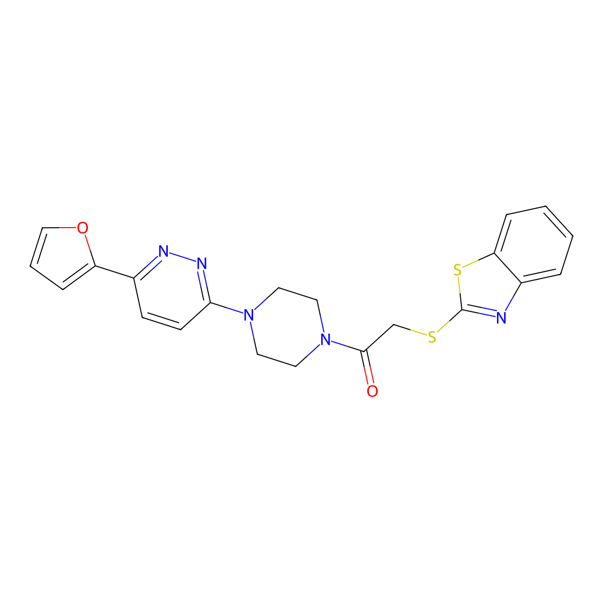 2-(Benzo[d]thiazol-2-ylthio)-1-(4-(6-(furan-2-yl)pyridazin-3-yl)piperazin-1-yl)ethanone molecular structure, CAS 1207051-75-9