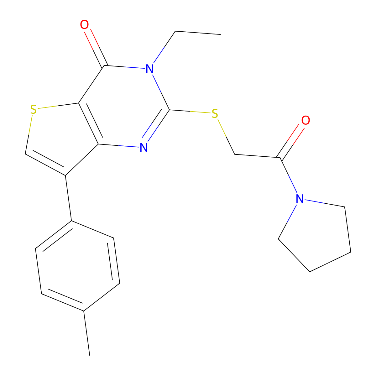 3-ethyl-2-((2-oxo-2-(pyrrolidin-1-yl)ethyl)thio)-7-(p-tolyl)thieno[3,2-d]pyrimidin-4(3H)-one molecular structure, CAS 1207051-78-2