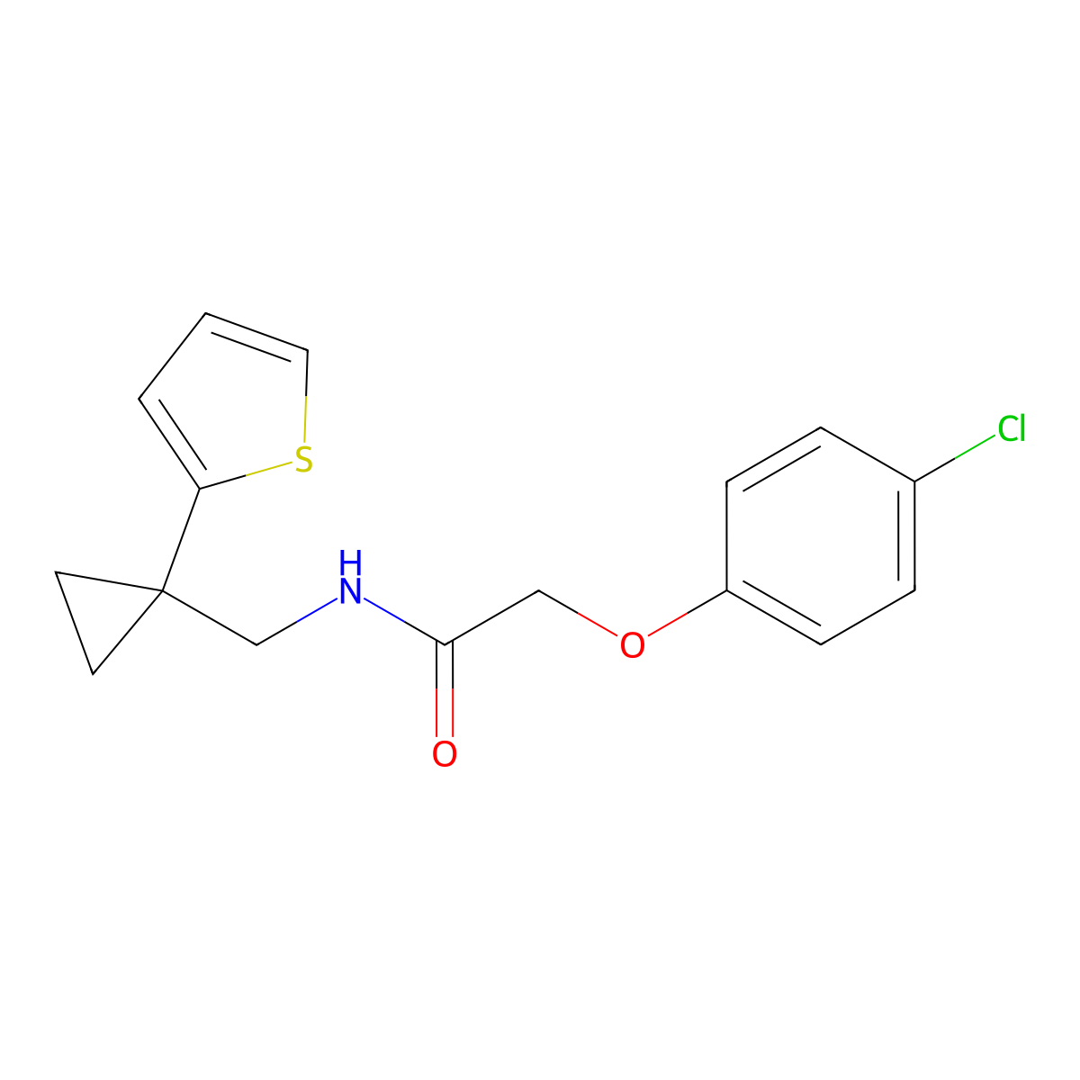 2-(4-chlorophenoxy)-N-{[1-(thiophen-2-yl)cyclopropyl]methyl}acetamide molecular structure, CAS 1207051-85-1