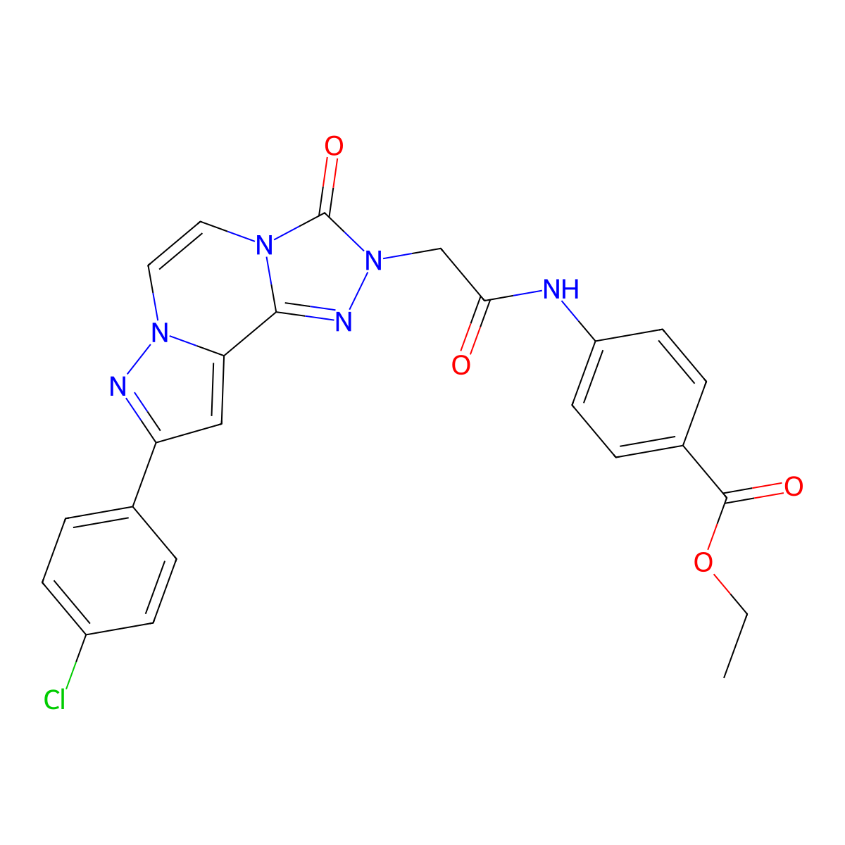 Ethyl 4-[[2-[11-(4-chlorophenyl)-5-oxo-3,4,6,9,10-pentazatricyclo[7.3.0.02,6]dodeca-1(12),2,7,10-tetraen-4-yl]acetyl]amino]benzoate molecular structure, CAS 1207051-87-3