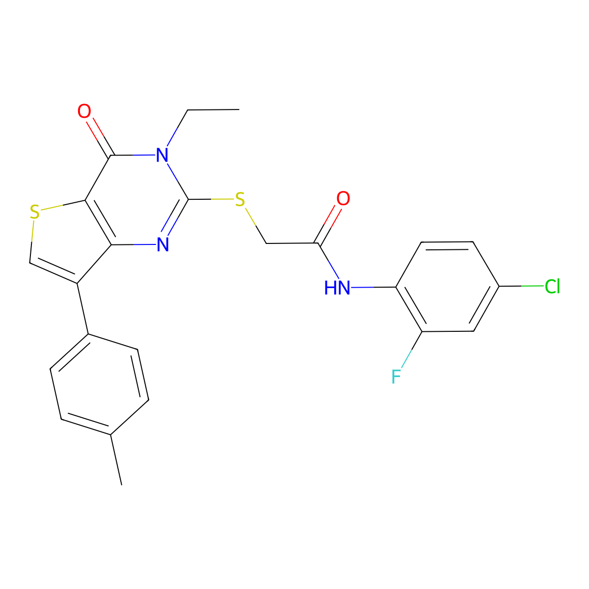 N-(4-chloro-2-fluorophenyl)-2-{[3-ethyl-7-(4-methylphenyl)-4-oxo-3,4-dihydrothieno[3,2-d]pyrimidin-2-yl]thio}acetamide molecular structure, CAS 1207051-92-0