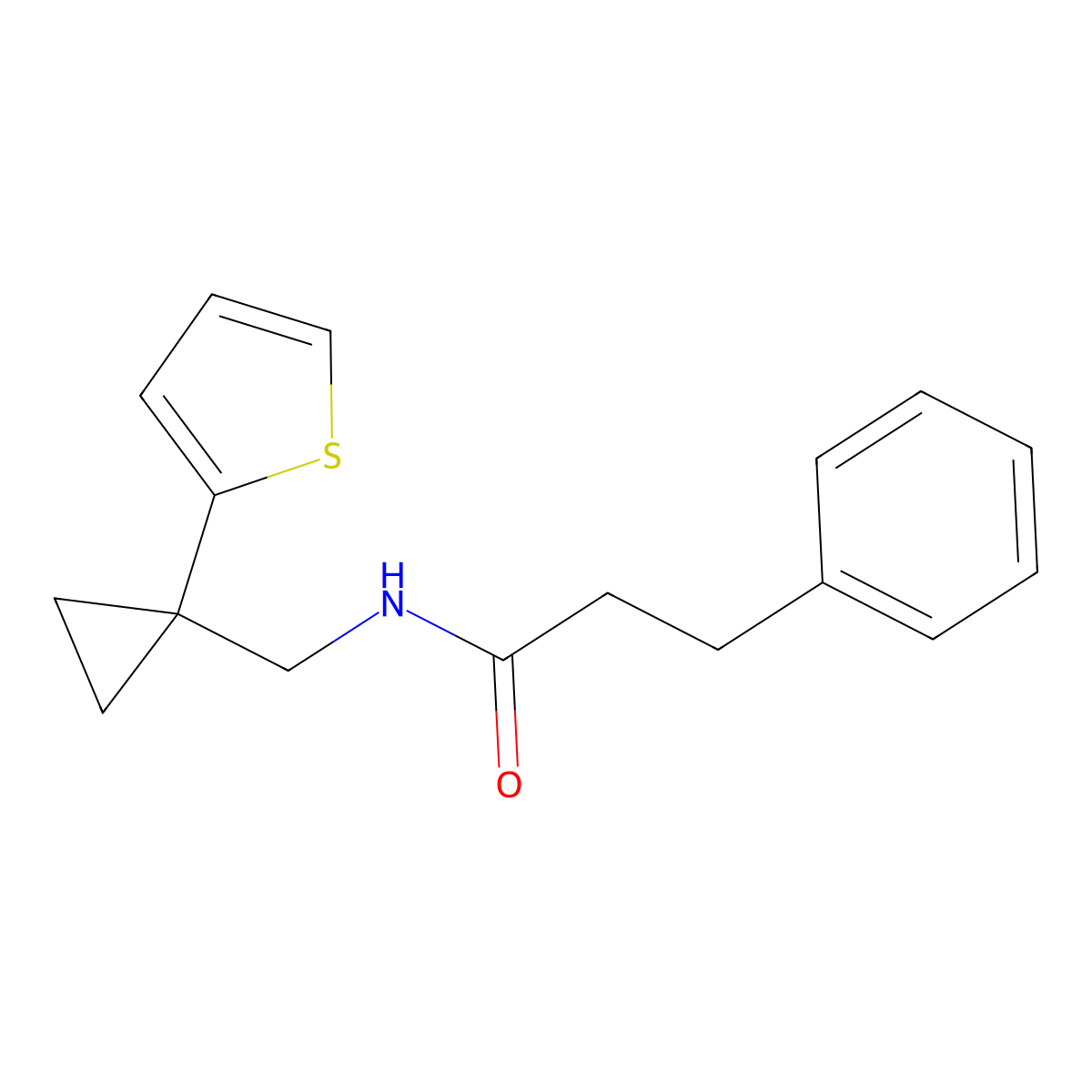 3-phenyl-N-((1-(thiophen-2-yl)cyclopropyl)methyl)propanamide molecular structure, CAS 1207051-97-5
