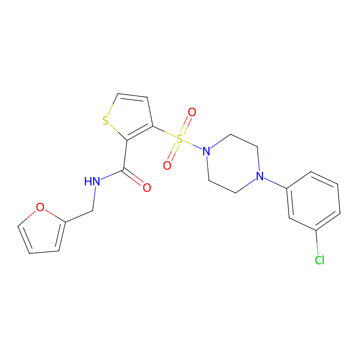 3-((4-(3-chlorophenyl)piperazin-1-yl)sulfonyl)-N-(furan-2-ylmethyl)thiophene-2-carboxamide molecular structure, CAS 1207052-01-4