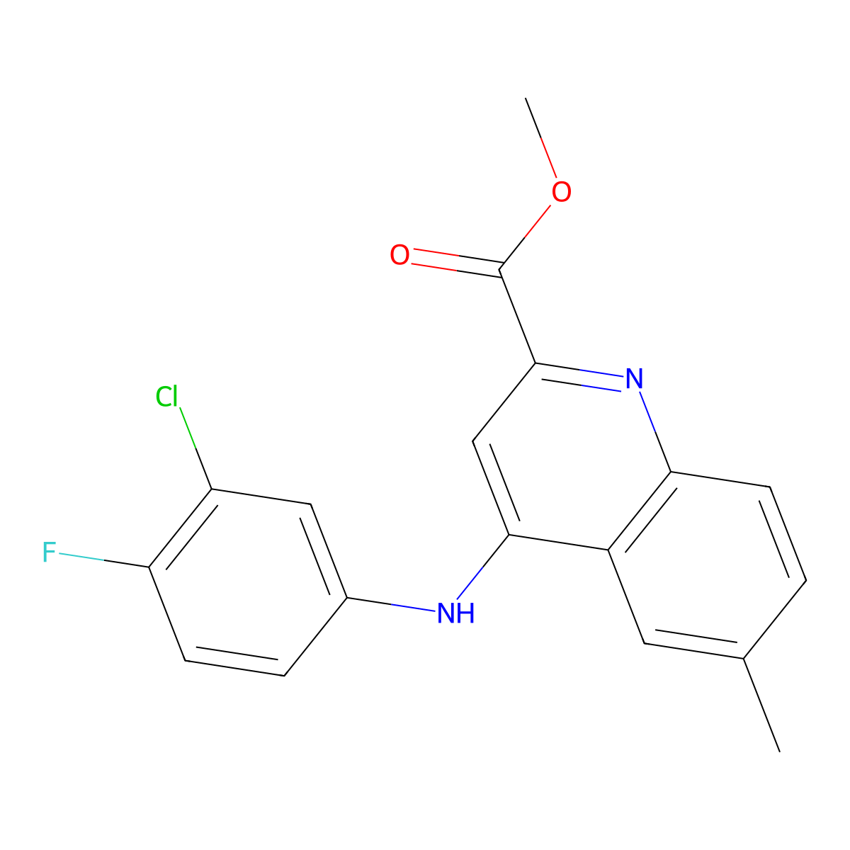 Methyl 4-[(3-chloro-4-fluorophenyl)amino]-6-methylquinoline-2-carboxylate molecular structure, CAS 1207052-02-5