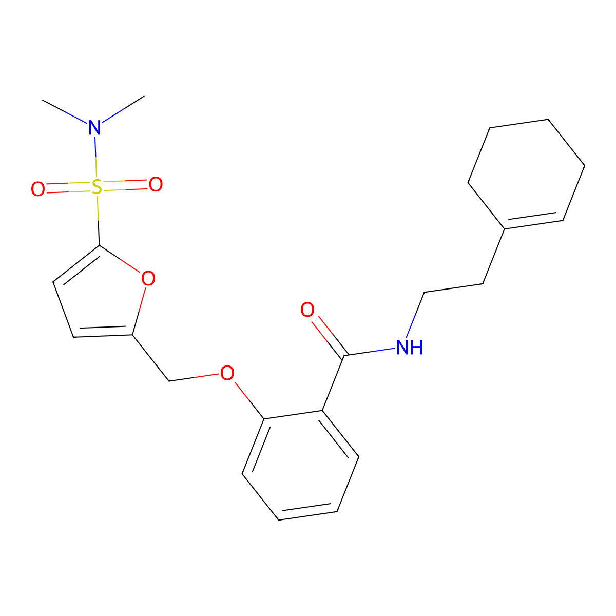 N-(2-(cyclohex-1-en-1-yl)ethyl)-2-((5-(N,N-dimethylsulfamoyl)furan-2-yl)methoxy)benzamide molecular structure, CAS 1207052-04-7
