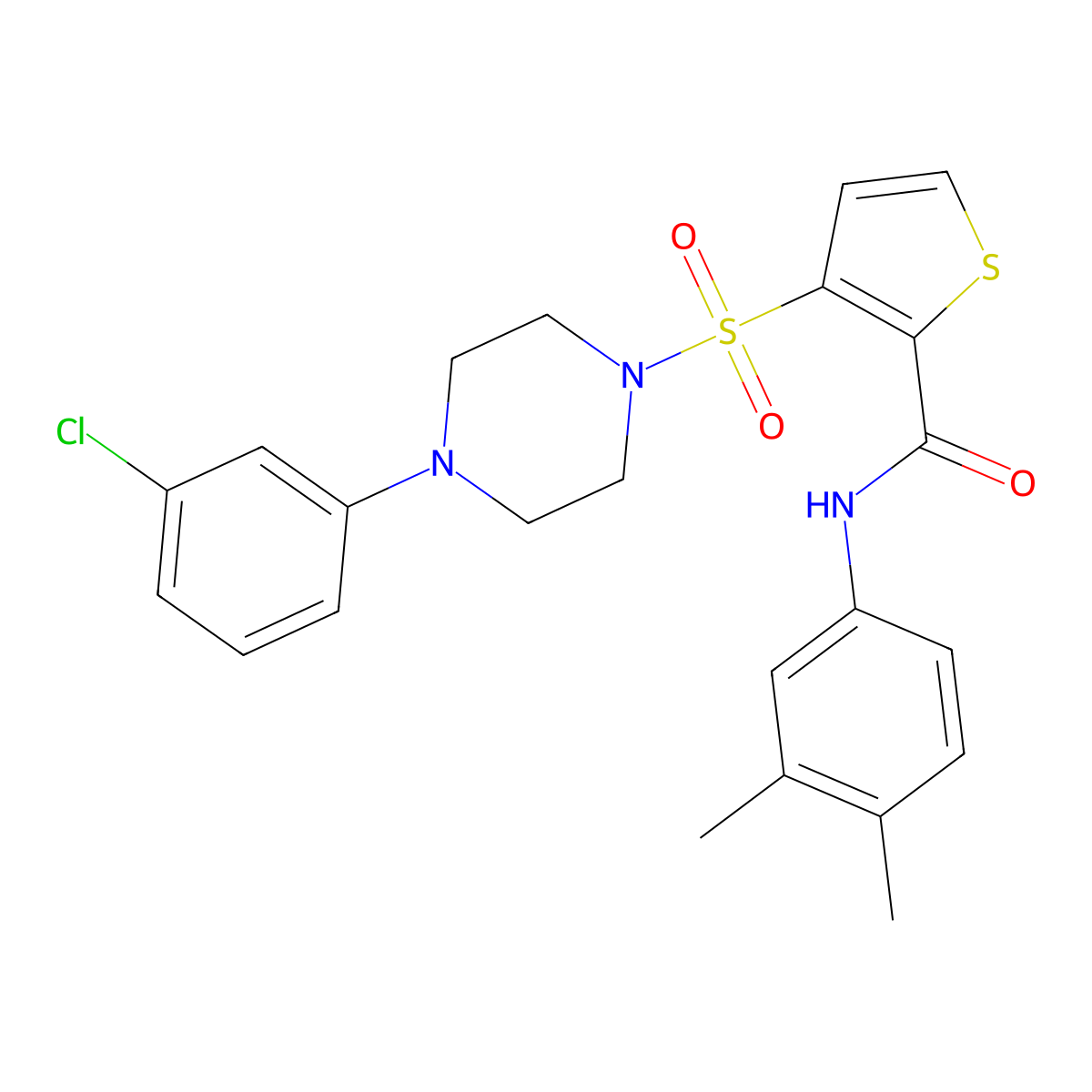 3-{[4-(3-chlorophenyl)piperazin-1-yl]sulfonyl}-N-(3,4-dimethylphenyl)thiophene-2-carboxamide molecular structure, CAS 1207052-05-8