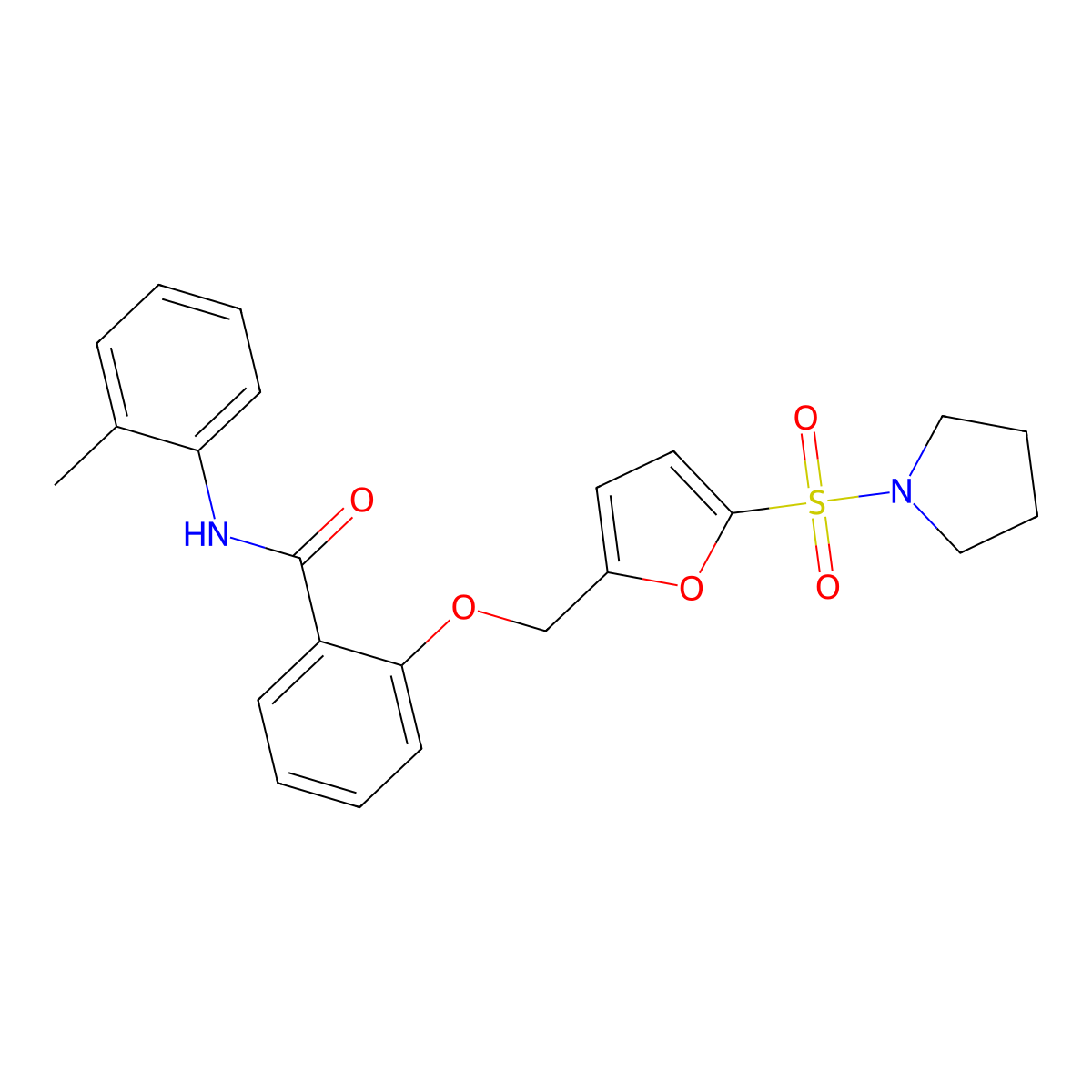 2-((5-(pyrrolidin-1-ylsulfonyl)furan-2-yl)methoxy)-N-(o-tolyl)benzamide molecular structure, CAS 1207052-09-2