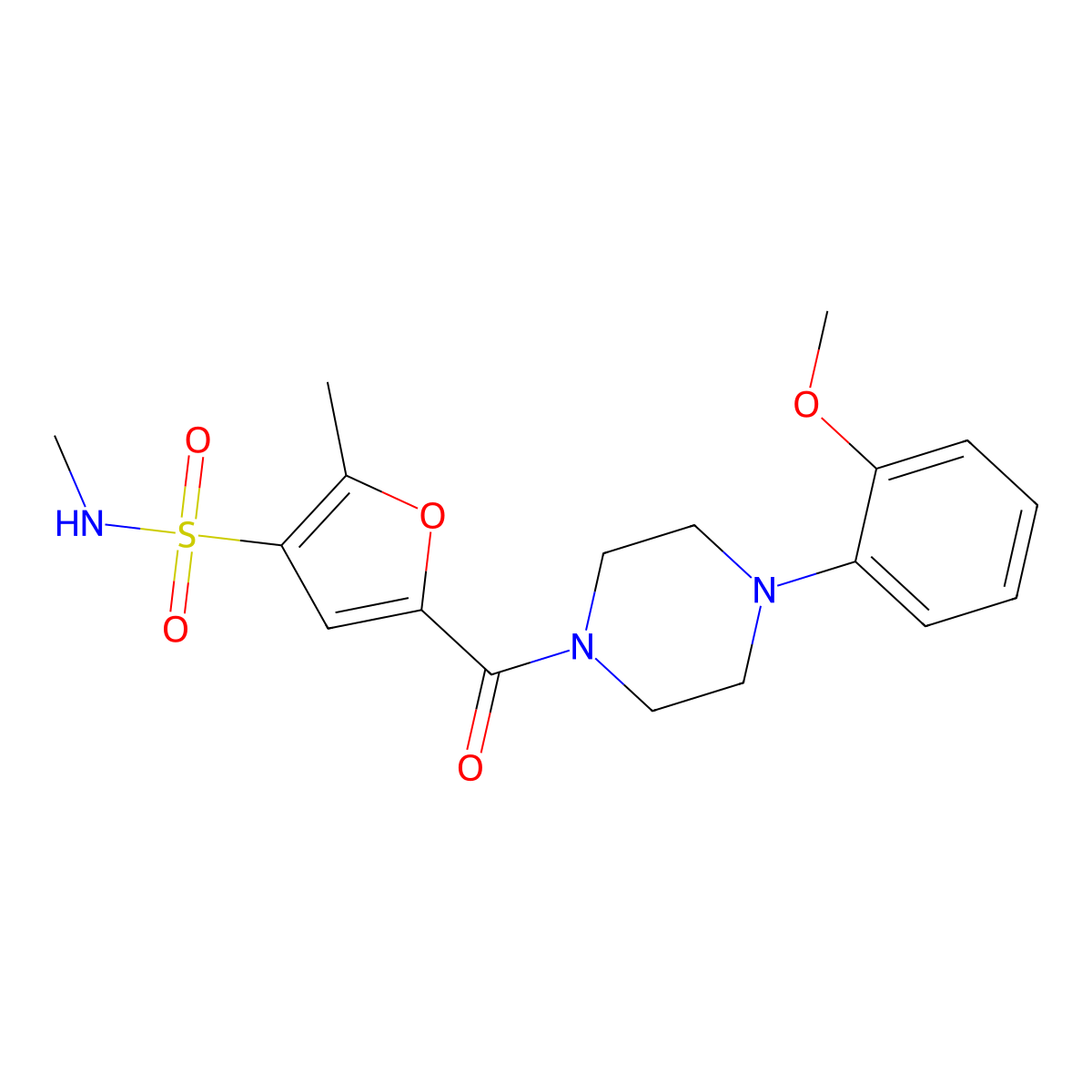 5-(4-(2-methoxyphenyl)piperazine-1-carbonyl)-N,2-dimethylfuran-3-sulfonamide molecular structure, CAS 1207052-12-7