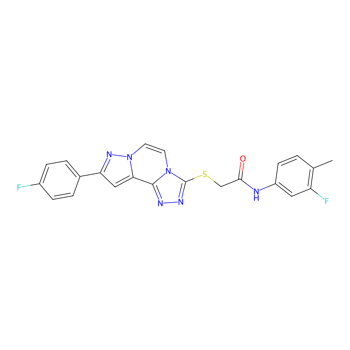 N-(3-fluoro-4-methylphenyl)-2-((9-(4-fluorophenyl)pyrazolo[1,5-a][1,2,4]triazolo[3,4-c]pyrazin-3-yl)thio)acetamide molecular structure, CAS 1207052-18-3