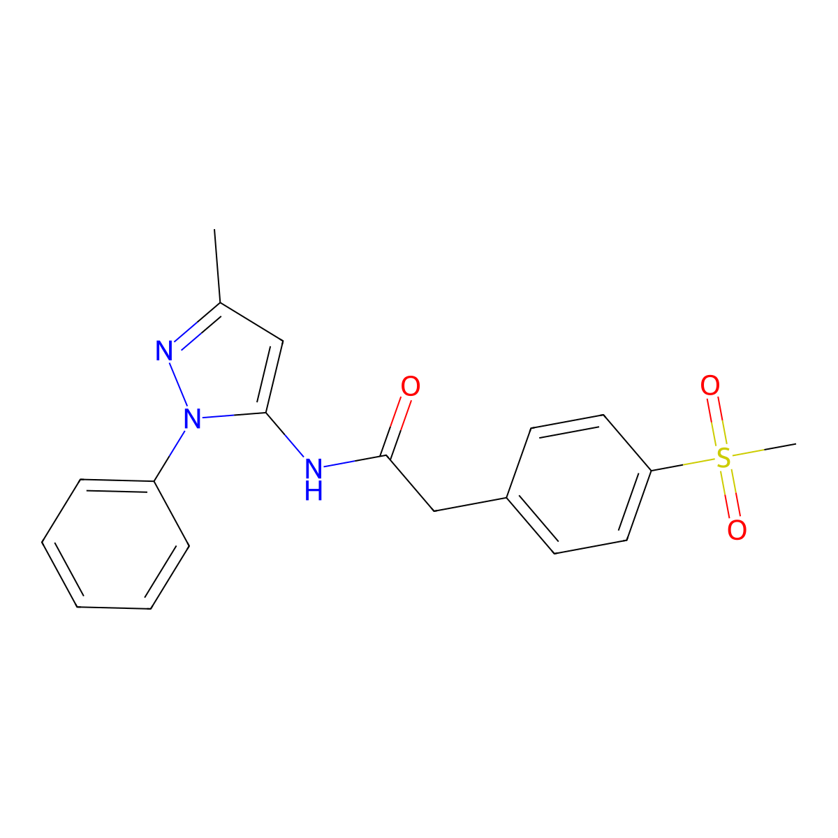 N-(3-methyl-1-phenyl-1H-pyrazol-5-yl)-2-(4-(methylsulfonyl)phenyl)acetamide molecular structure, CAS 1207052-19-4