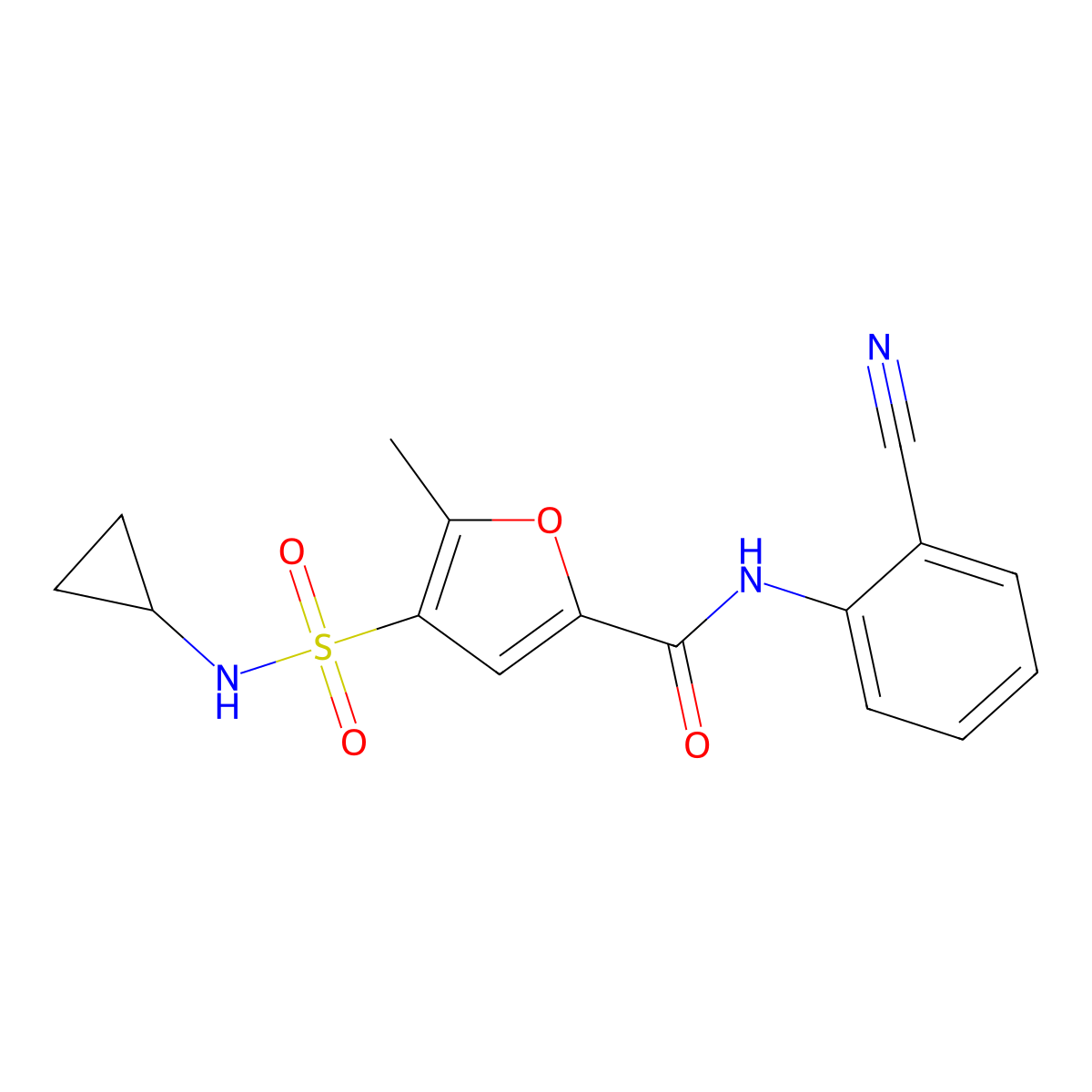 N-(2-cyanophenyl)-4-(N-cyclopropylsulfamoyl)-5-methylfuran-2-carboxamide molecular structure, CAS 1207052-23-0