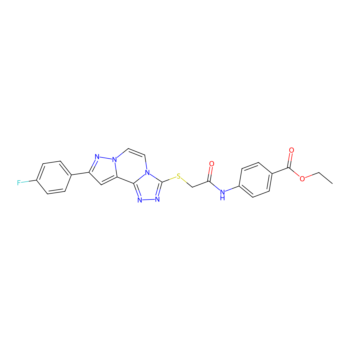 Ethyl 4-(2-((9-(4-fluorophenyl)pyrazolo[1,5-a][1,2,4]triazolo[3,4-c]pyrazin-3-yl)thio)acetamido)benzoate molecular structure, CAS 1207052-35-4
