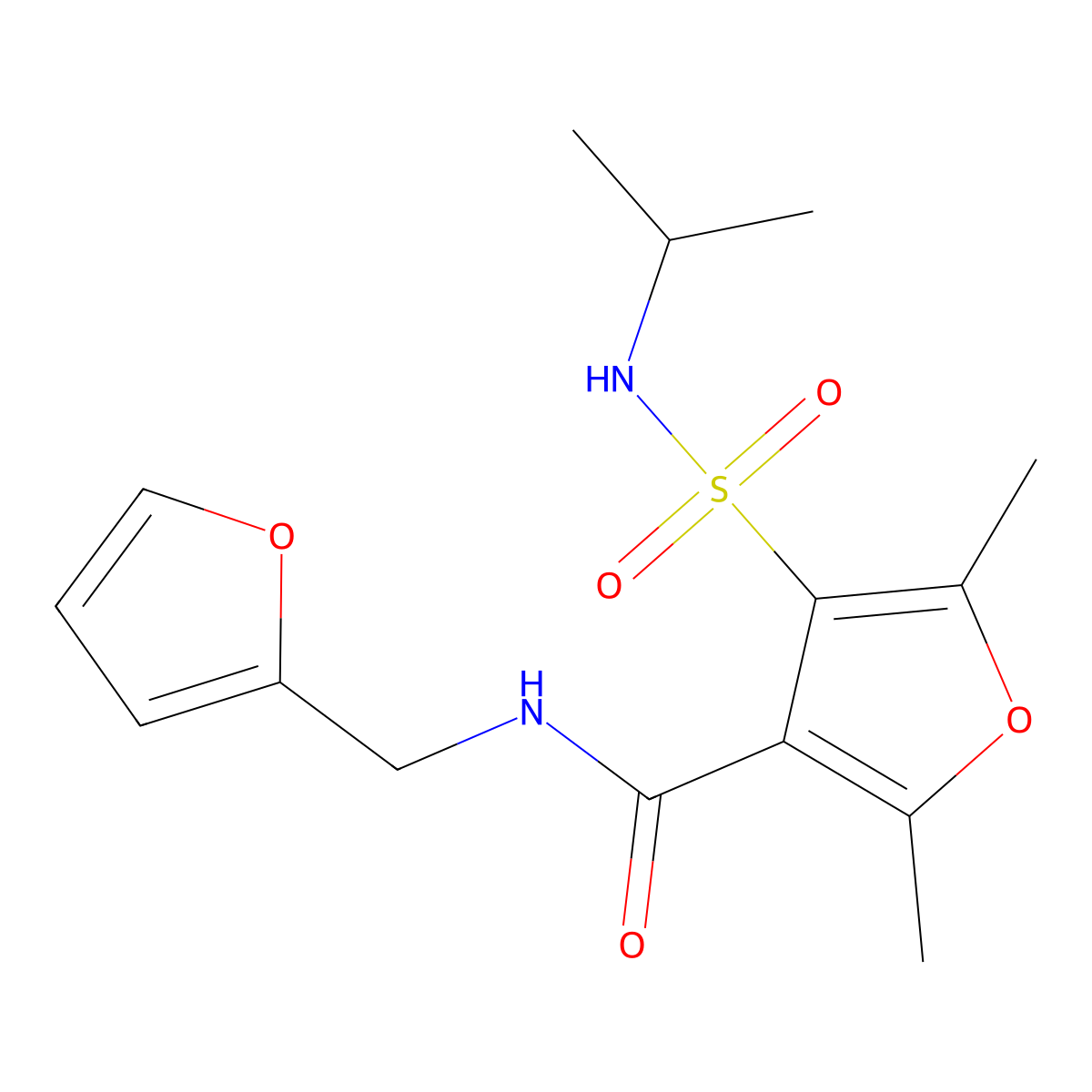 N-(furan-2-ylmethyl)-4-(N-isopropylsulfamoyl)-2,5-dimethylfuran-3-carboxamide molecular structure, CAS 1207052-38-7