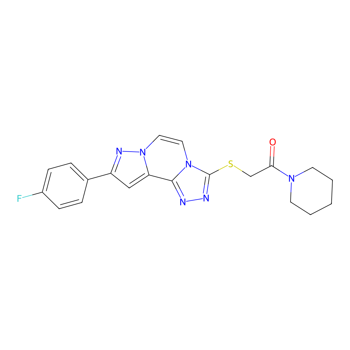 2-((9-(4-Fluorophenyl)pyrazolo[1,5-a][1,2,4]triazolo[3,4-c]pyrazin-3-yl)thio)-1-(piperidin-1-yl)ethanone molecular structure, CAS 1207052-49-0