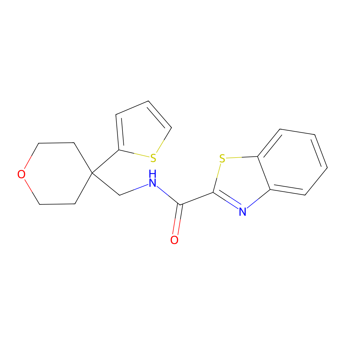 N-((4-(thiophen-2-yl)tetrahydro-2H-pyran-4-yl)methyl)benzo[d]thiazole-2-carboxamide molecular structure, CAS 1207052-51-4