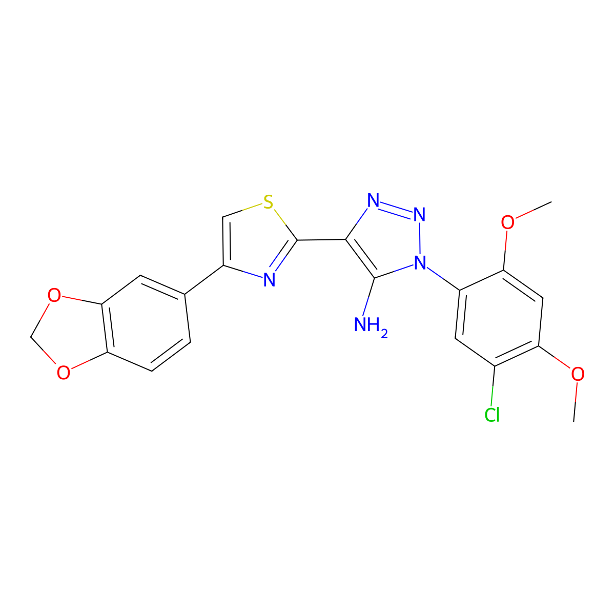 4-(4-(benzo[d][1,3]dioxol-5-yl)thiazol-2-yl)-1-(5-chloro-2,4-dimethoxyphenyl)-1H-1,2,3-triazol-5-amine molecular structure, CAS 1207052-56-9