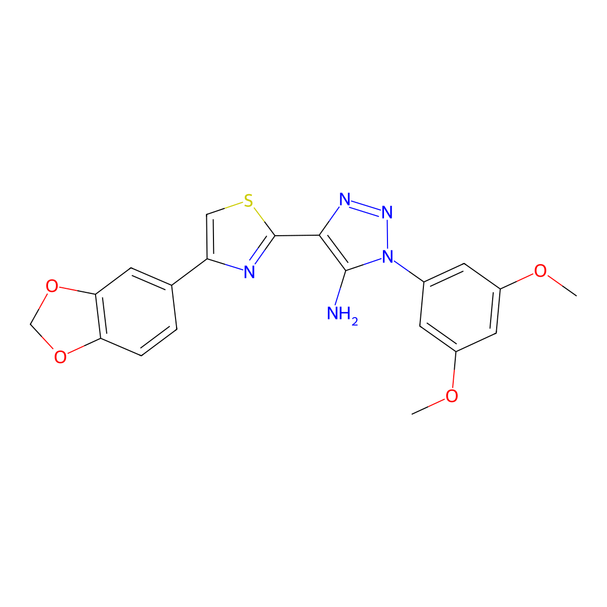 4-(4-(benzo[d][1,3]dioxol-5-yl)thiazol-2-yl)-1-(3,5-dimethoxyphenyl)-1H-1,2,3-triazol-5-amine molecular structure, CAS 1207052-58-1