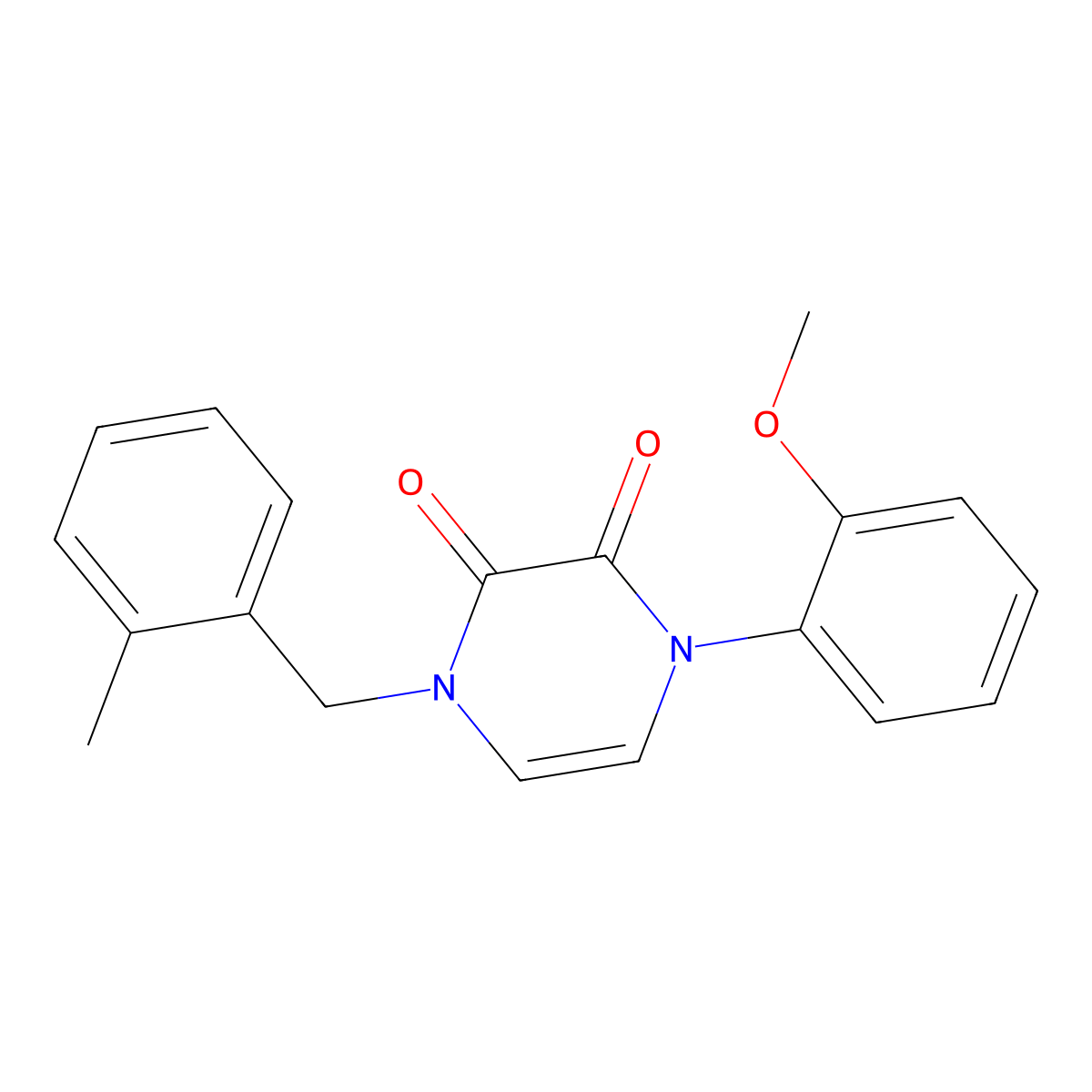1-(2-methoxyphenyl)-4-(2-methylbenzyl)pyrazine-2,3(1H,4H)-dione molecular structure, CAS 1207052-72-9