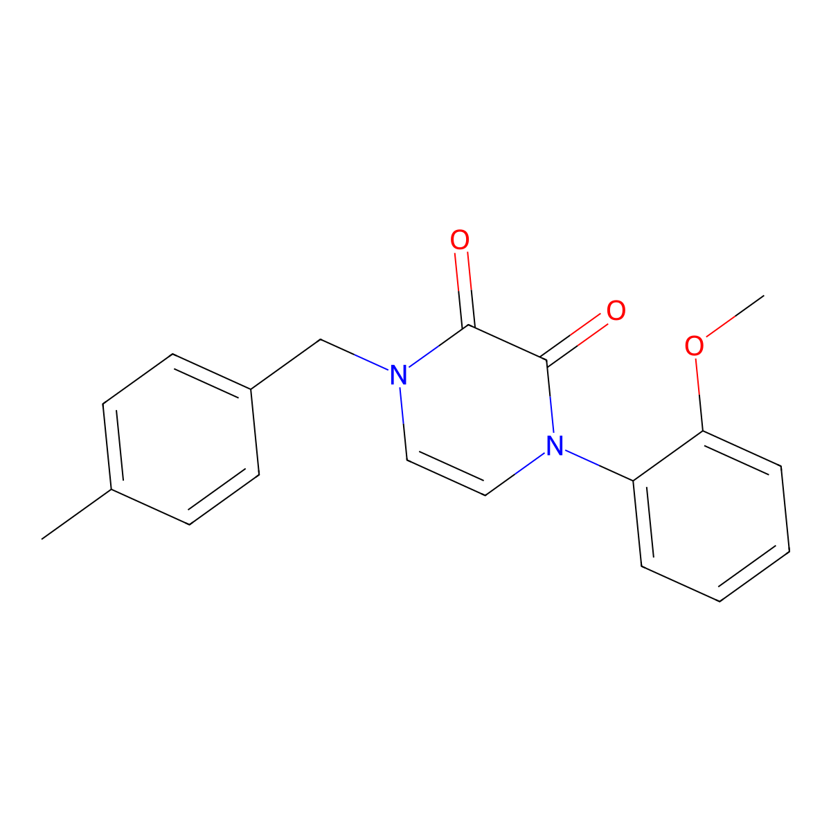 1-(2-methoxyphenyl)-4-(4-methylbenzyl)pyrazine-2,3(1H,4H)-dione molecular structure, CAS 1207052-77-4