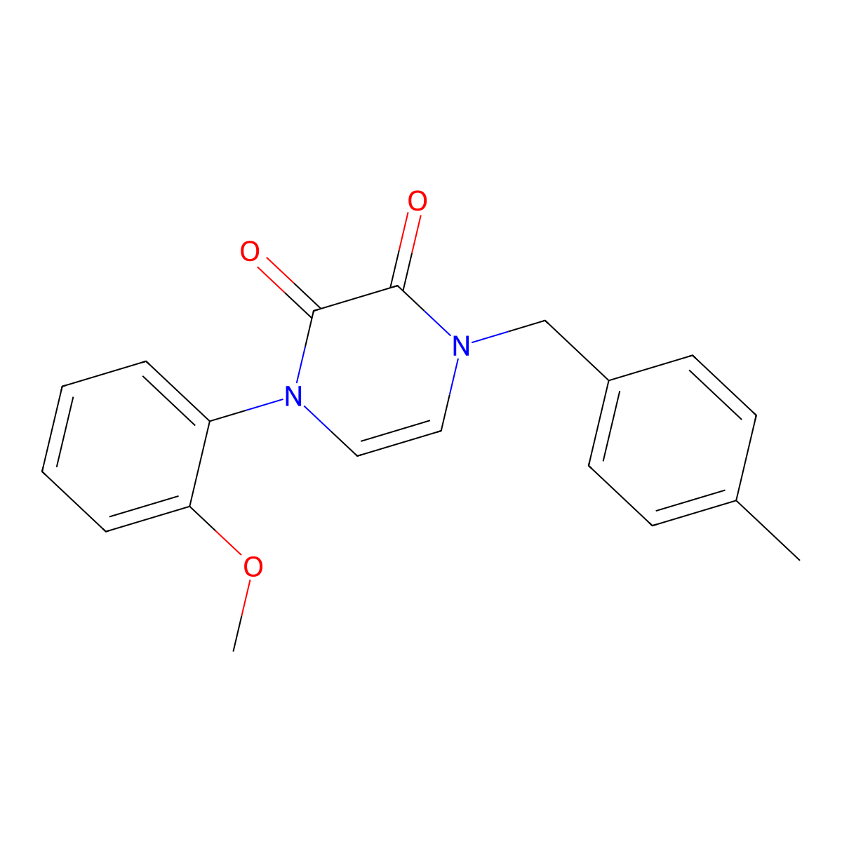 1-(2-methoxyphenyl)-4-(4-methylbenzyl)pyrazine-2,3(1H,4H)-dione molecular structure, CAS 1207052-77-4