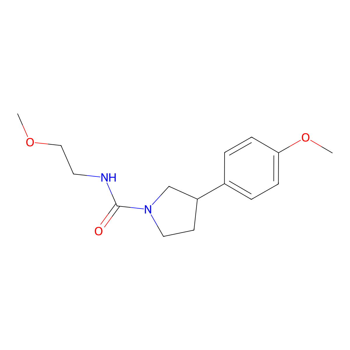 N-(2-methoxyethyl)-3-(4-methoxyphenyl)pyrrolidine-1-carboxamide molecular structure, CAS 1207052-78-5