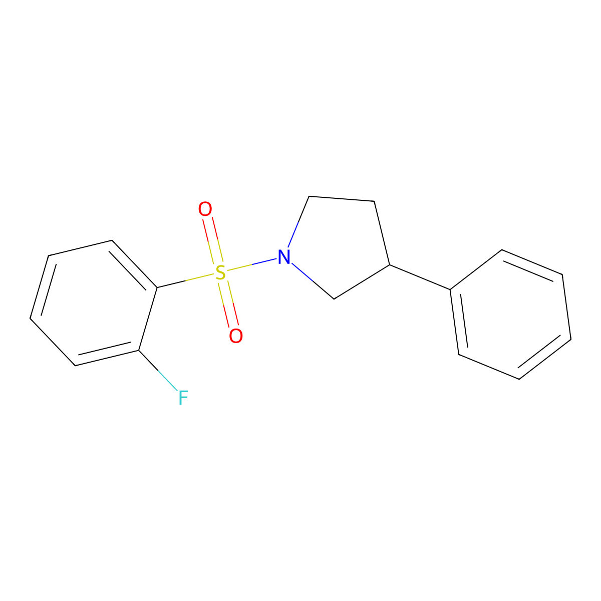 1-((2-Fluorophenyl)sulfonyl)-3-phenylpyrrolidine molecular structure, CAS 1207052-84-3