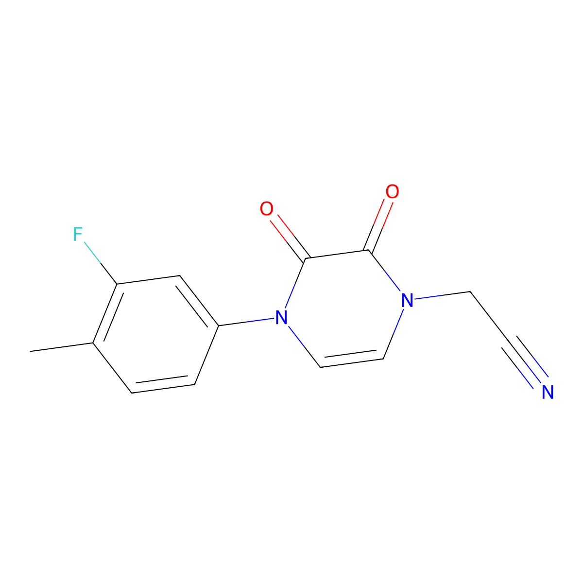 2-(4-(3-fluoro-4-methylphenyl)-2,3-dioxo-3,4-dihydropyrazin-1(2H)-yl)acetonitrile molecular structure, CAS 1207052-86-5