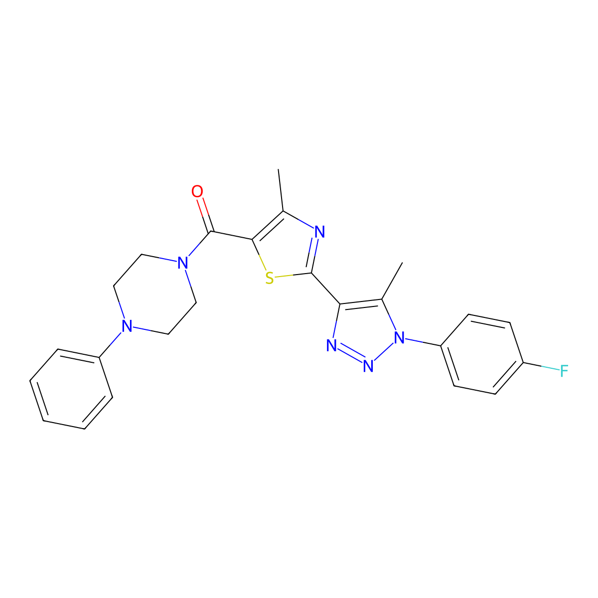 (2-(1-(4-fluorophenyl)-5-methyl-1H-1,2,3-triazol-4-yl)-4-methylthiazol-5-yl)(4-phenylpiperazin-1-yl)methanone molecular structure, CAS 1207053-16-4