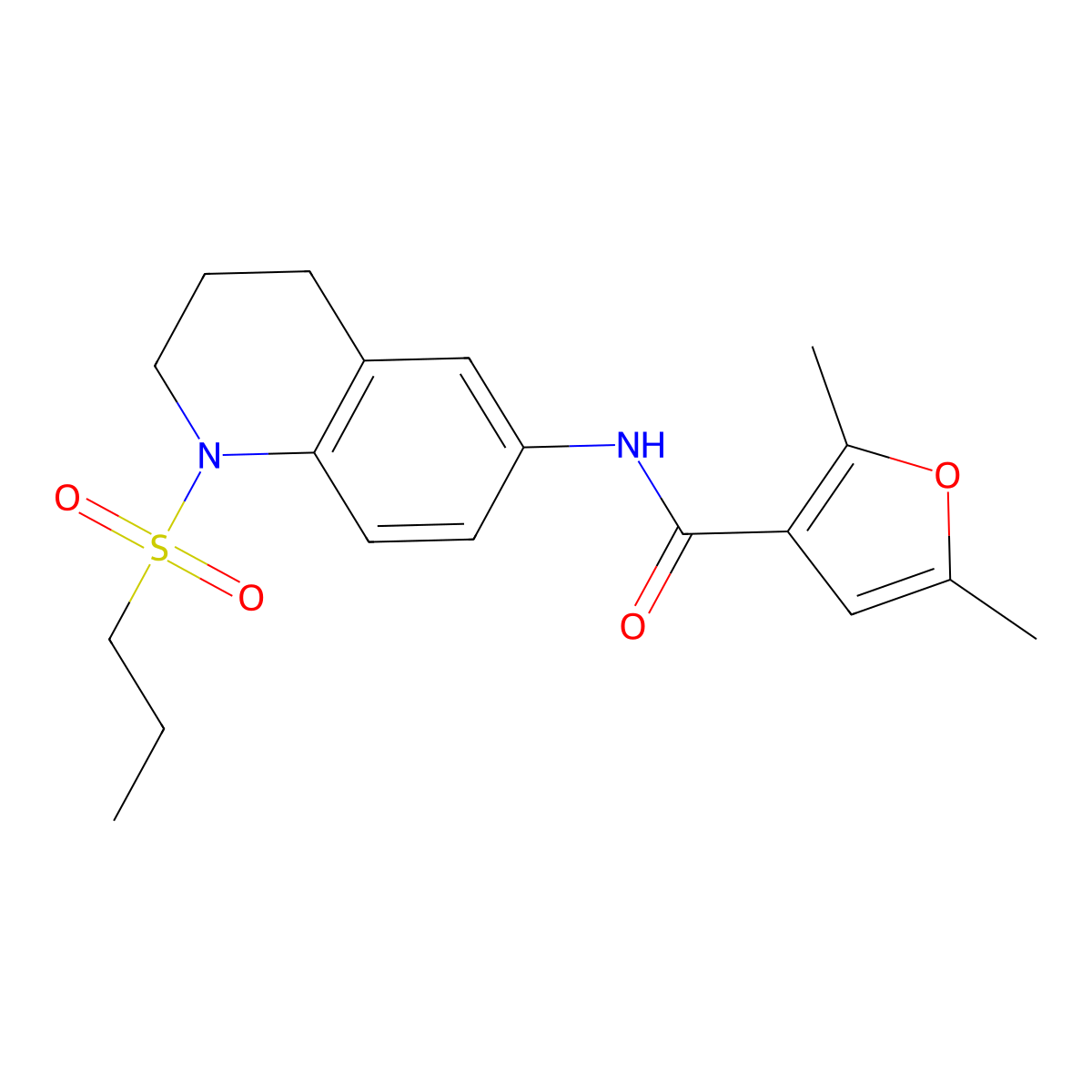 2,5-dimethyl-N-(1-(propylsulfonyl)-1,2,3,4-tetrahydroquinolin-6-yl)furan-3-carboxamide molecular structure, CAS 1207053-19-7