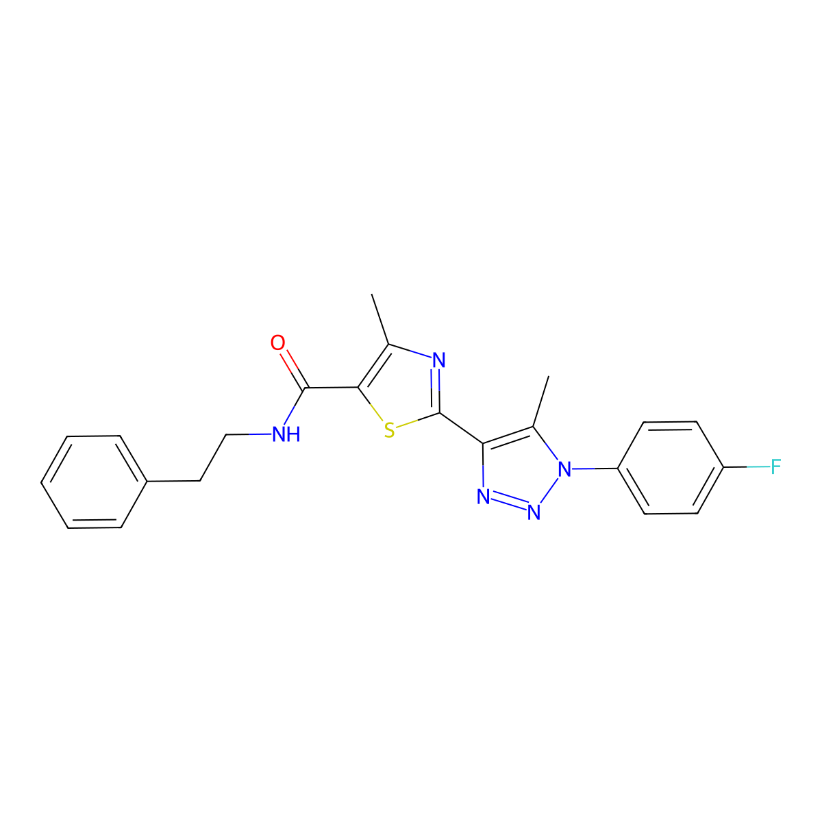 2-[1-(4-fluorophenyl)-5-methyl-1H-1,2,3-triazol-4-yl]-4-methyl-N-(2-phenylethyl)-1,3-thiazole-5-carboxamide molecular structure, CAS 1207053-20-0