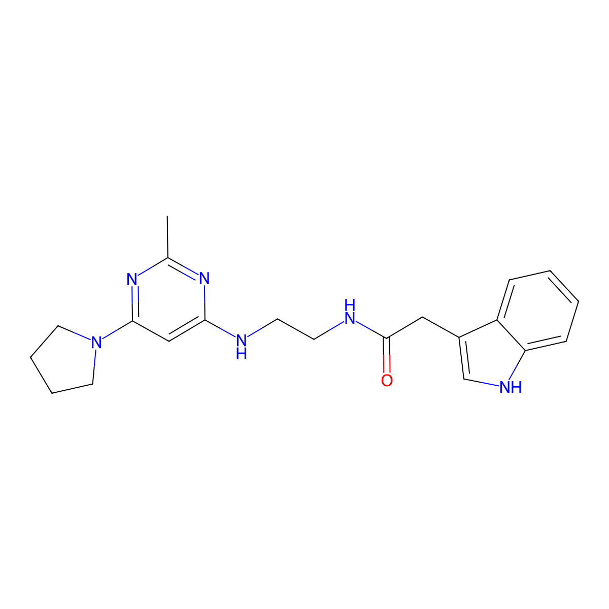 2-(1H-indol-3-yl)-N-(2-{[2-methyl-6-(pyrrolidin-1-yl)pyrimidin-4-yl]amino}ethyl)acetamide molecular structure, CAS 1207053-22-2