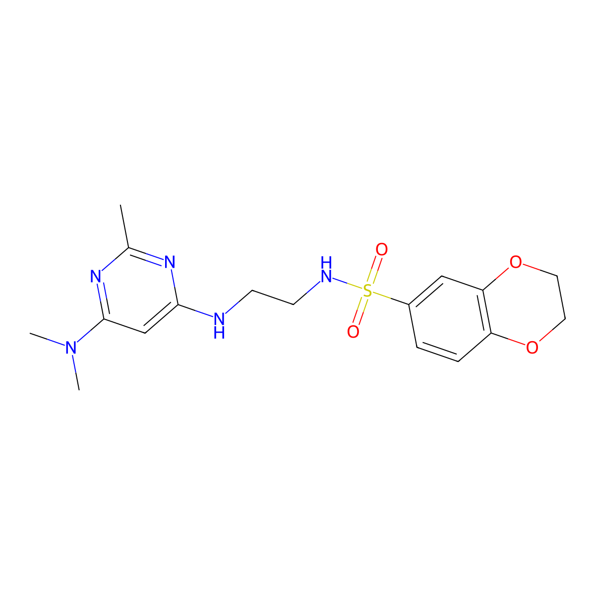 N-(2-((6-(dimethylamino)-2-methylpyrimidin-4-yl)amino)ethyl)-2,3-dihydrobenzo[b][1,4]dioxine-6-sulfonamide molecular structure, CAS 1207053-24-4