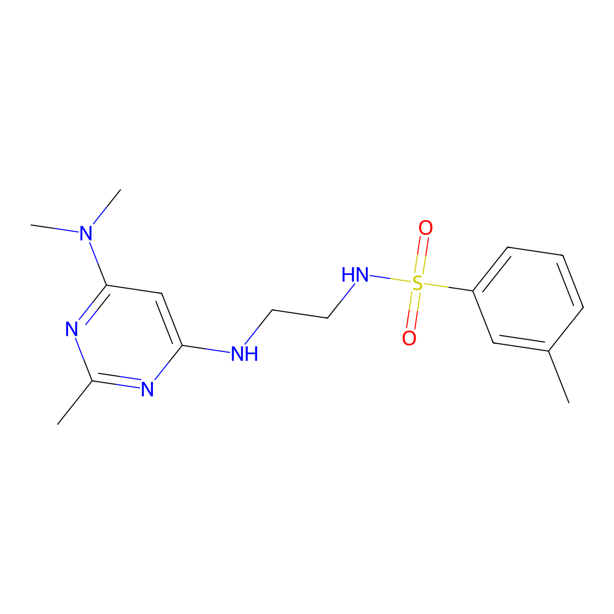 N-(2-((6-(dimethylamino)-2-methylpyrimidin-4-yl)amino)ethyl)-3-methylbenzenesulfonamide molecular structure, CAS 1207053-27-7