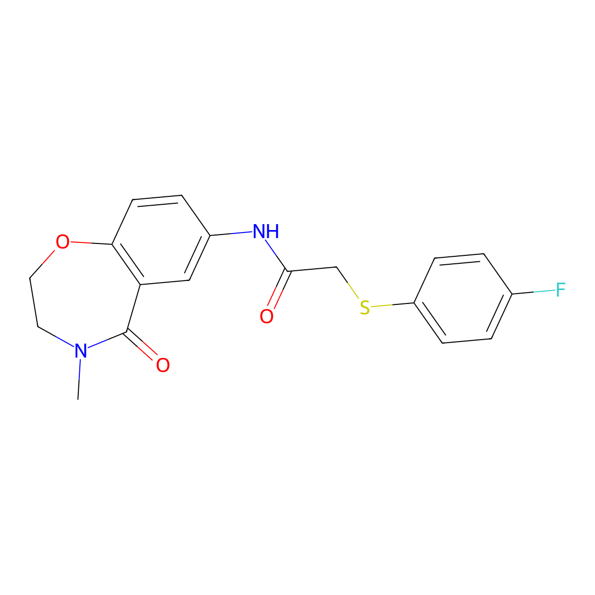 2-((4-fluorophenyl)thio)-N-(4-methyl-5-oxo-2,3,4,5-tetrahydrobenzo[f][1,4]oxazepin-7-yl)acetamide molecular structure, CAS 1207053-35-7