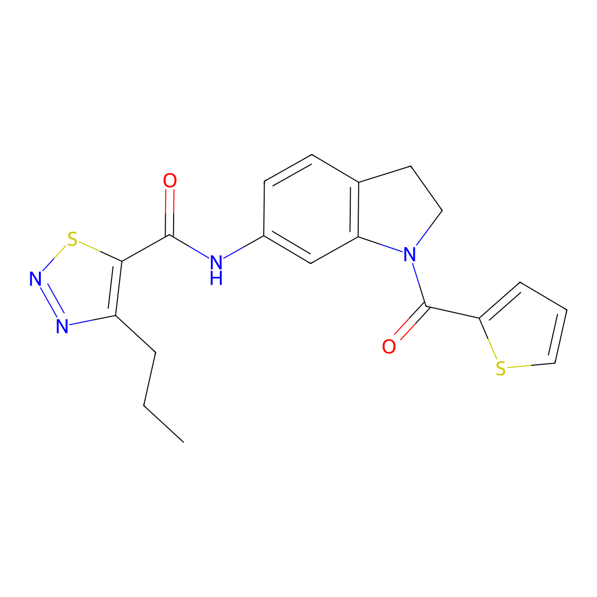 4-propyl-N-(1-(thiophene-2-carbonyl)indolin-6-yl)-1,2,3-thiadiazole-5-carboxamide molecular structure, CAS 1207053-39-1