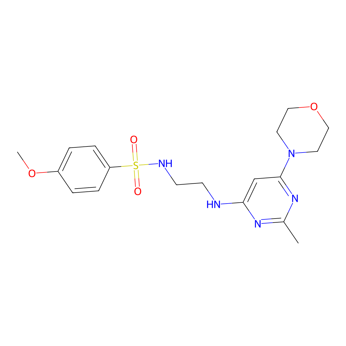 4-methoxy-N-(2-((2-methyl-6-morpholinopyrimidin-4-yl)amino)ethyl)benzenesulfonamide molecular structure, CAS 1207053-44-8