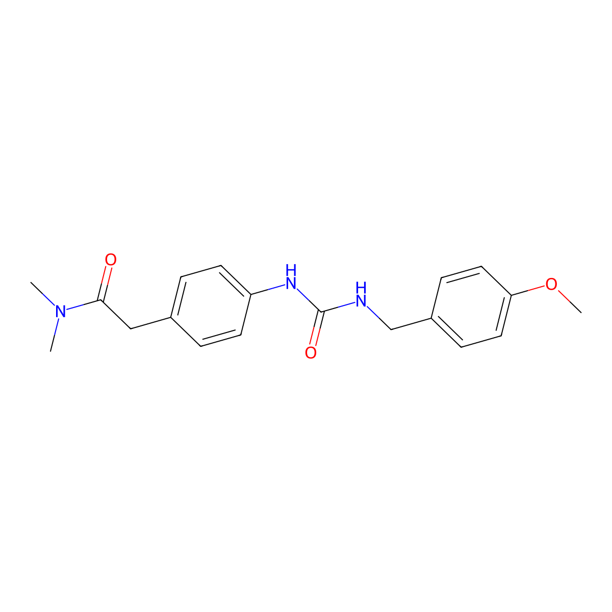 2-(4-(3-(4-methoxybenzyl)ureido)phenyl)-N,N-dimethylacetamide molecular structure, CAS 1207053-46-0