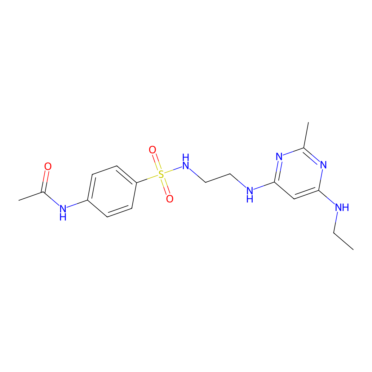 N-(4-(N-(2-((6-(ethylamino)-2-methylpyrimidin-4-yl)amino)ethyl)sulfamoyl)phenyl)acetamide molecular structure, CAS 1207053-49-3