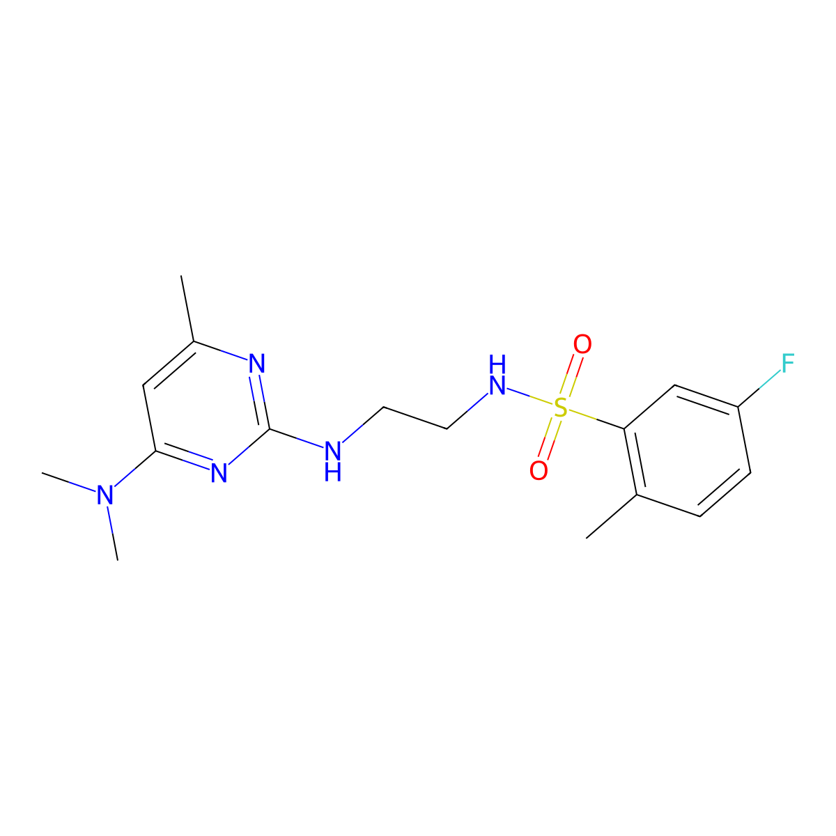 N-(2-((4-(dimethylamino)-6-methylpyrimidin-2-yl)amino)ethyl)-5-fluoro-2-methylbenzenesulfonamide molecular structure, CAS 1207053-55-1