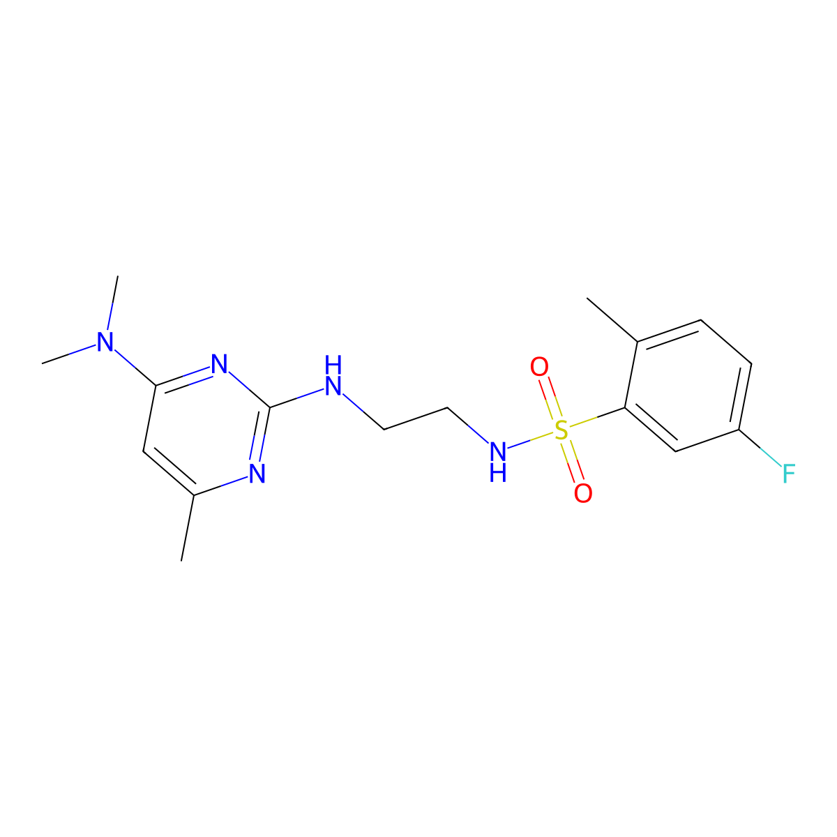 N-(2-((4-(dimethylamino)-6-methylpyrimidin-2-yl)amino)ethyl)-5-fluoro-2-methylbenzenesulfonamide molecular structure, CAS 1207053-55-1