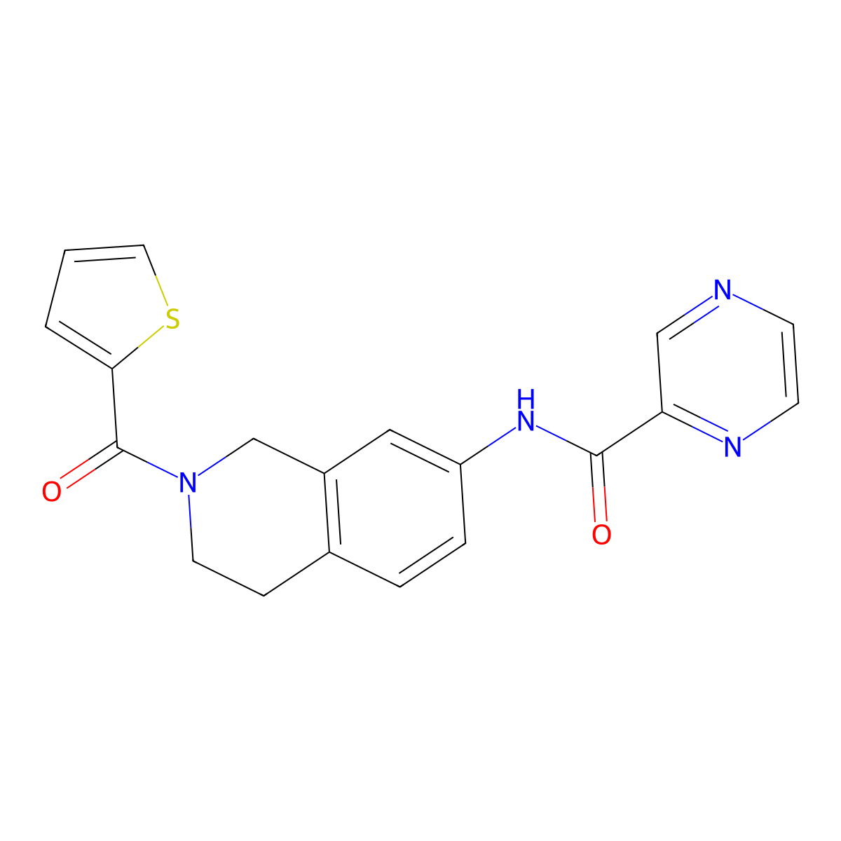 N-(2-(thiophene-2-carbonyl)-1,2,3,4-tetrahydroisoquinolin-7-yl)pyrazine-2-carboxamide molecular structure, CAS 1207053-56-2
