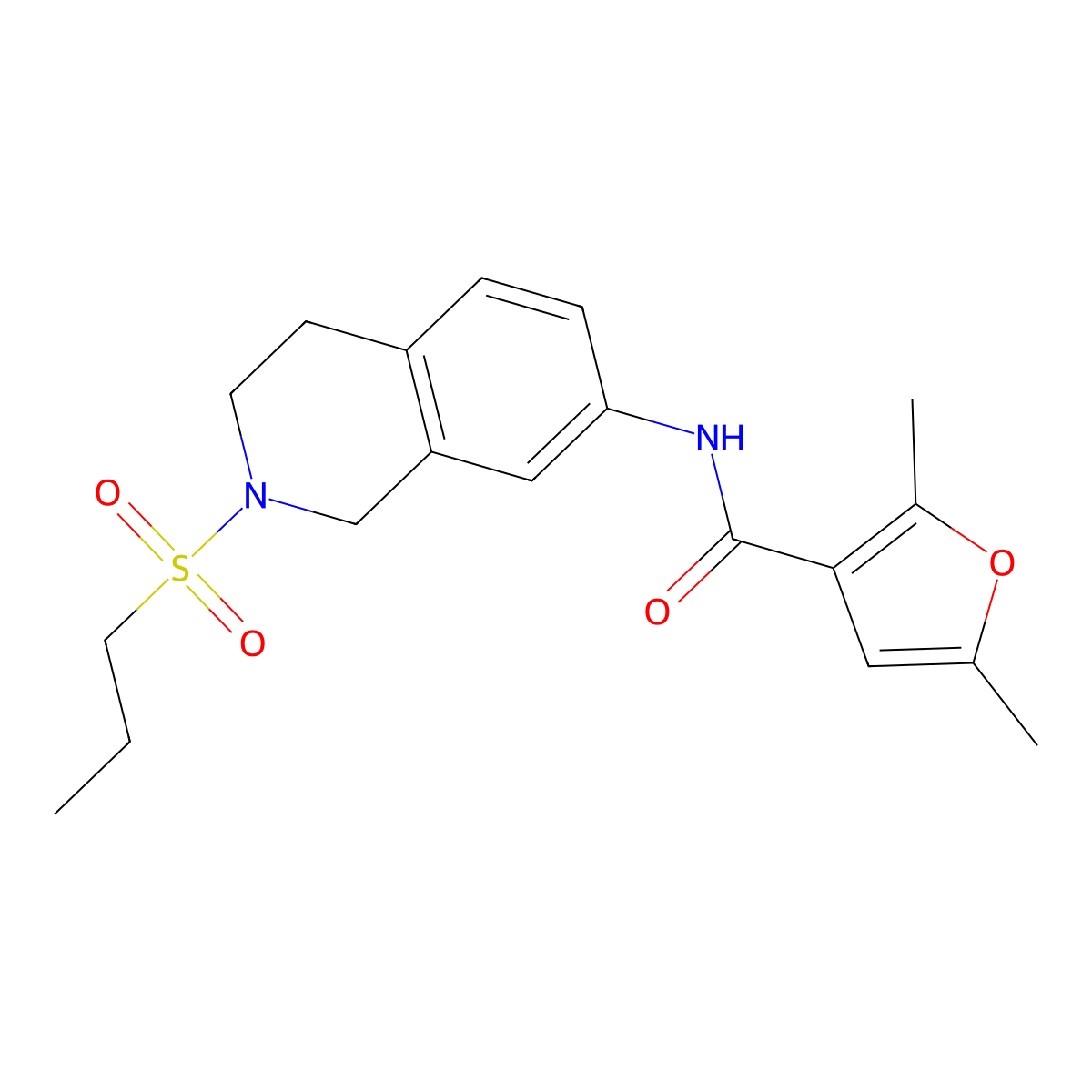 2,5-dimethyl-N-(2-(propylsulfonyl)-1,2,3,4-tetrahydroisoquinolin-7-yl)furan-3-carboxamide molecular structure, CAS 1207053-59-5