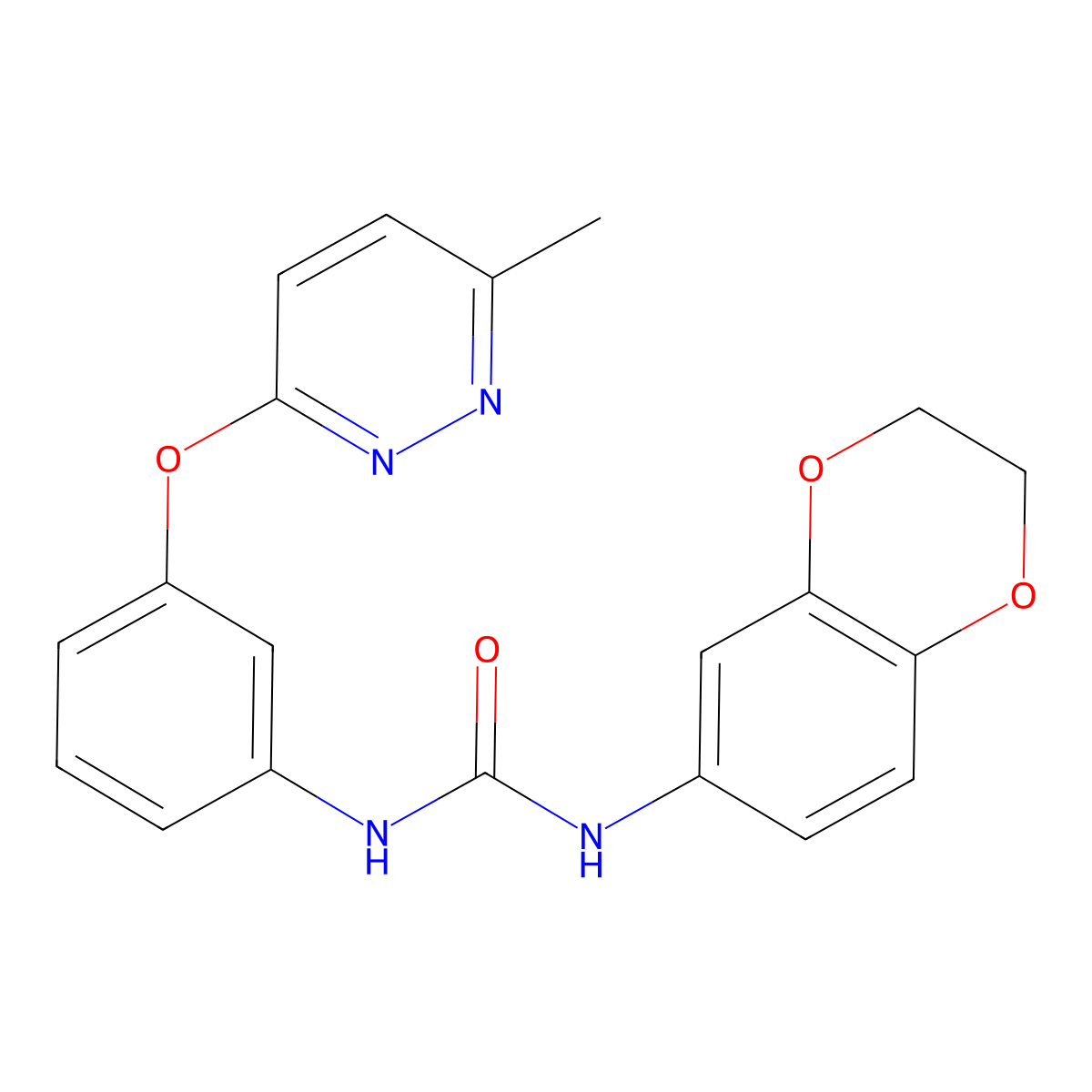 1-(2,3-Dihydrobenzo[b][1,4]dioxin-6-yl)-3-(3-((6-methylpyridazin-3-yl)oxy)phenyl)urea molecular structure, CAS 1207053-62-0