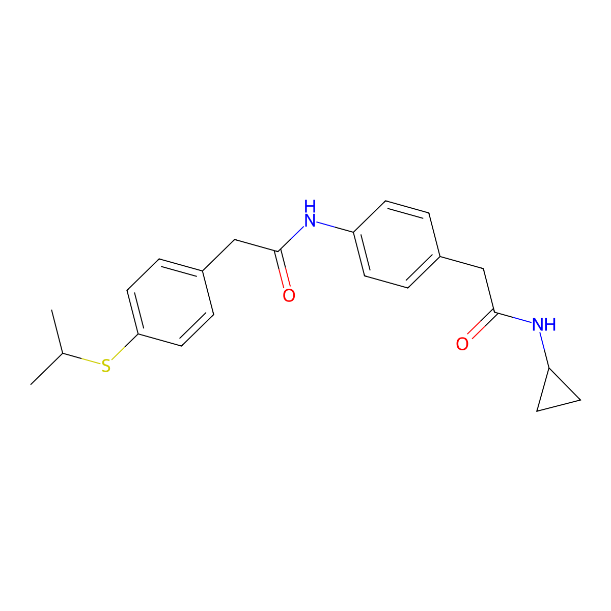 N-cyclopropyl-2-(4-(2-(4-(isopropylthio)phenyl)acetamido)phenyl)acetamide molecular structure, CAS 1207053-70-0