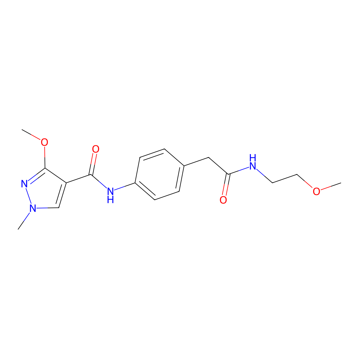 3-methoxy-N-(4-(2-((2-methoxyethyl)amino)-2-oxoethyl)phenyl)-1-methyl-1H-pyrazole-4-carboxamide molecular structure, CAS 1207053-72-2